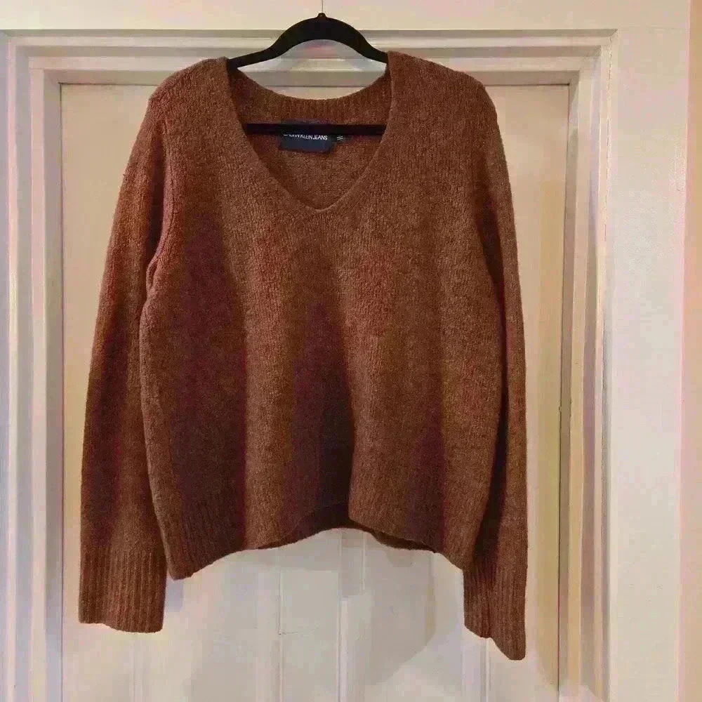 Calvin Klein Jeans Brown V-Neck Sweater